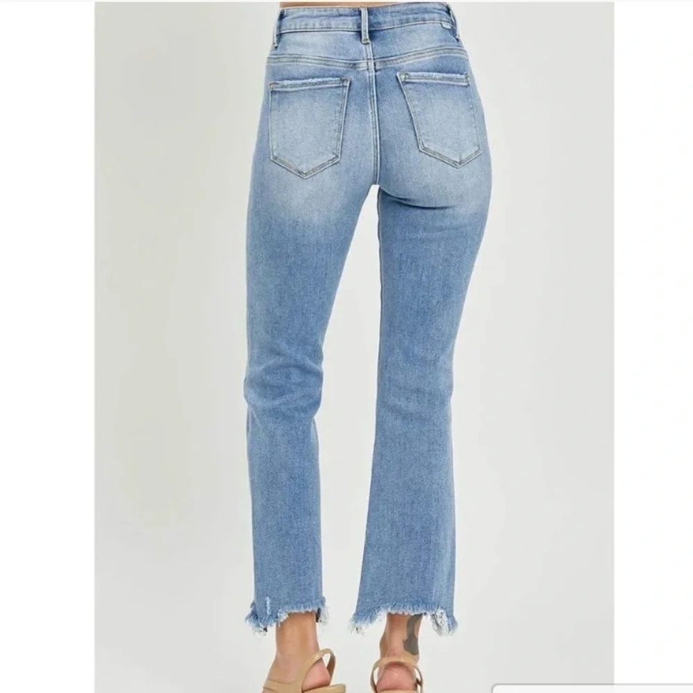 Risen high rise medium wash flared frayed hem jeans women’s size 9/29 - Picture 2 of 8